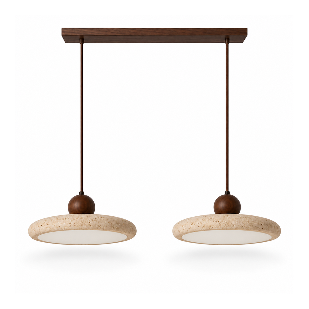Travertine Double Pendant Light | Wood or Walnut Bar, Breakfast Bar & Counter
