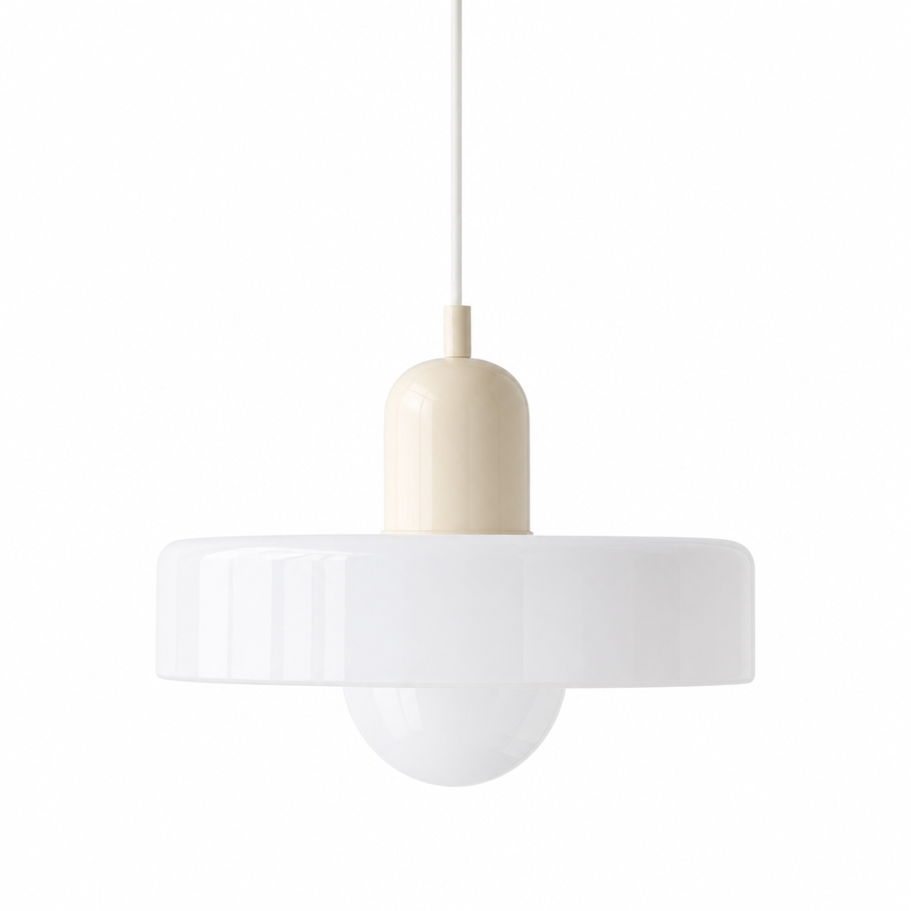 Bauhaus Glass Pendant Light | Tinted Disc & Opal Globe, 25 cm, 4 Colourways
