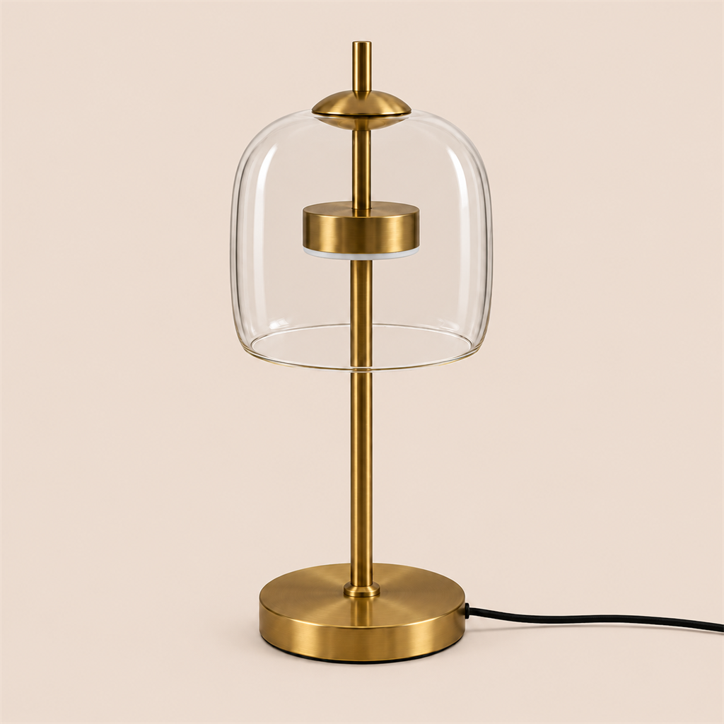 Smoked Glass Dome Table Lamp | Brass Stem, 18/24 cm, Amber Grey or Clear