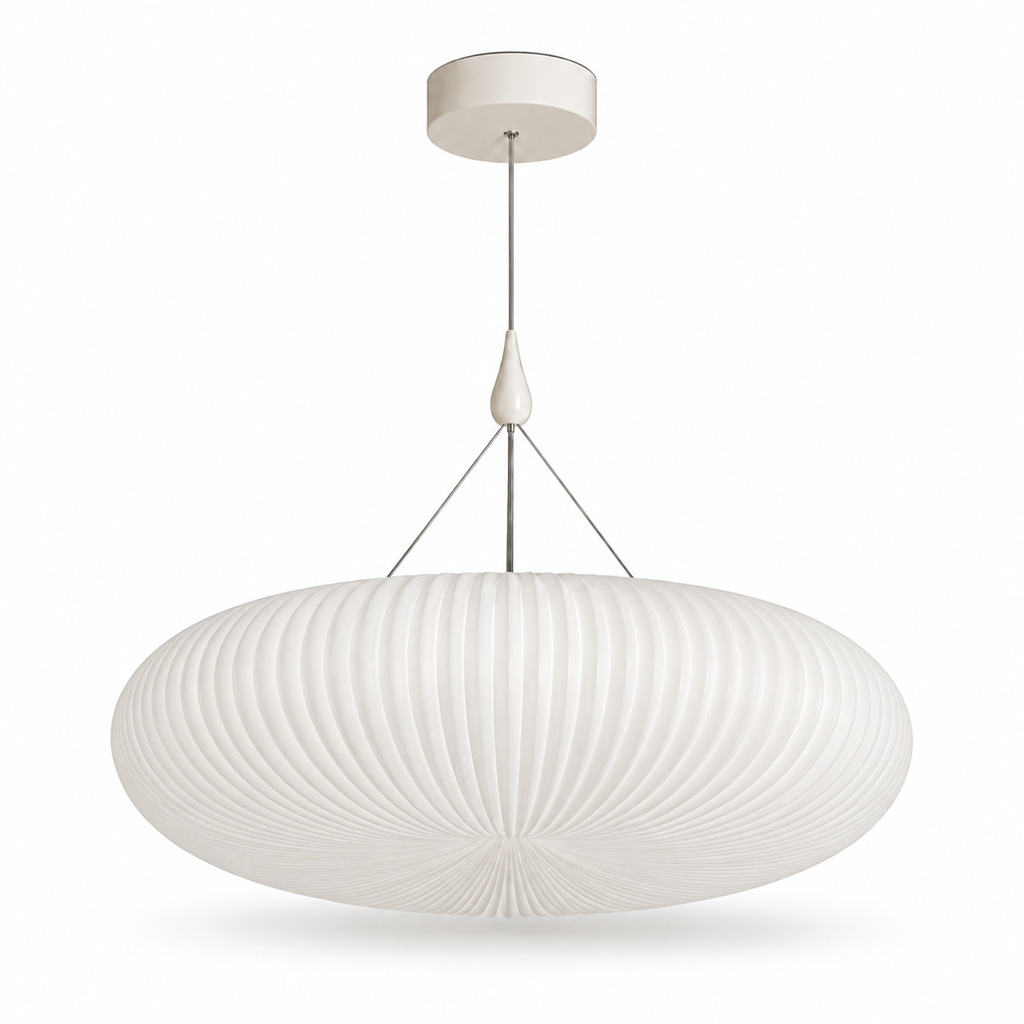 Pleated Acrylic Pendant Light | White Dome Shade, 45 cm, Corded Ceiling Fixture