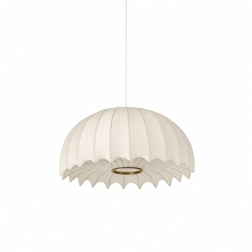 Scalloped Dome Silk Pendant Light | 40/50 cm, Long Drop for High Ceilings