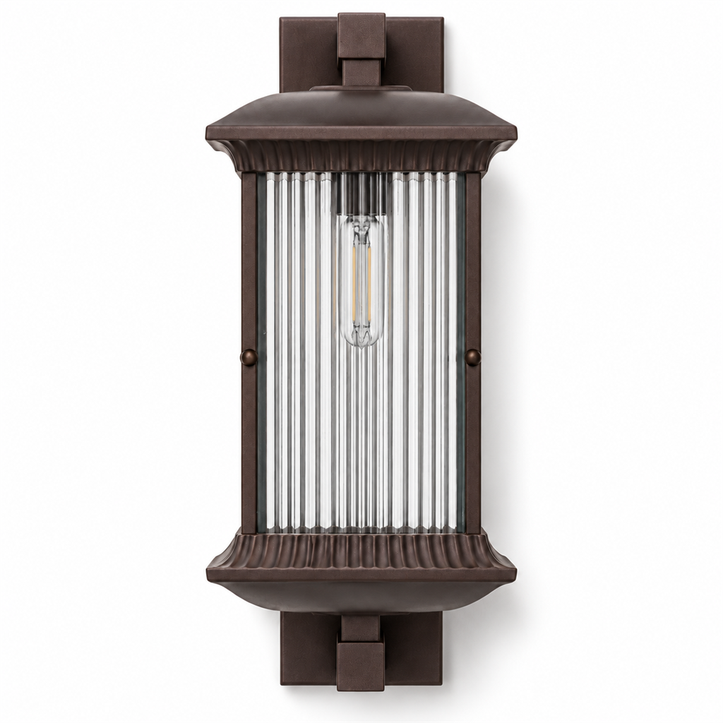 Outdoor Wall Lantern | Ribbed Glass IP54, Brown, Porch & Front Door