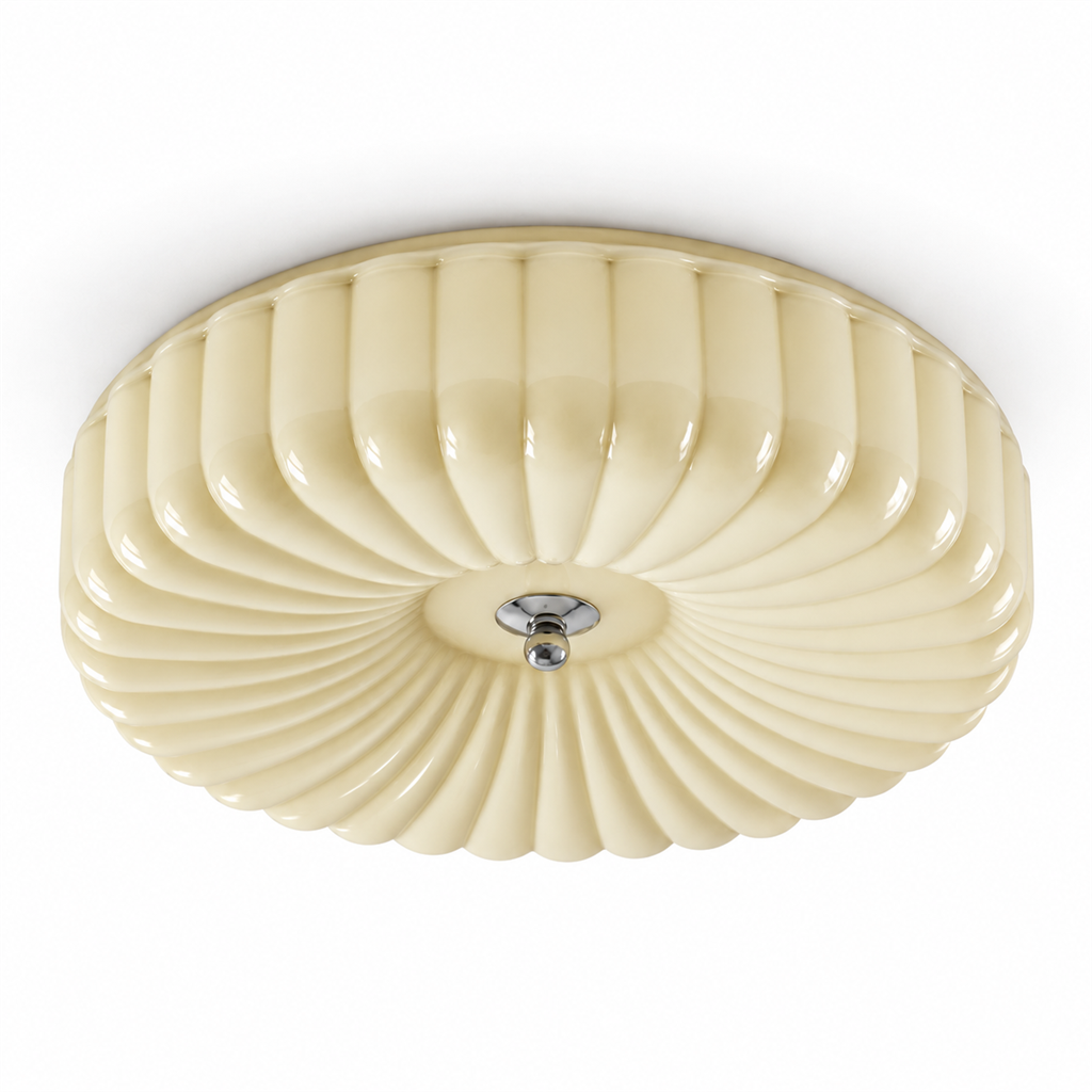 Ribbed Glass Ceiling Light | White or Cream Flush Mount, 30/40 cm, Hallway