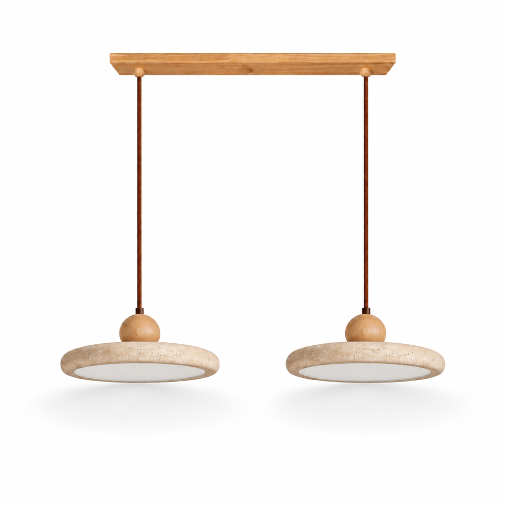 Travertine Double Pendant Light | Wood or Walnut Bar, Breakfast Bar & Counter