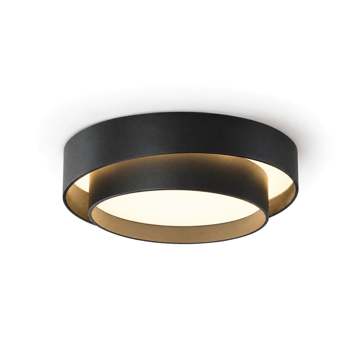Round LED Flush Ceiling Light | Offset Double Ring, 40 or 50 cm, Black, Grey or White