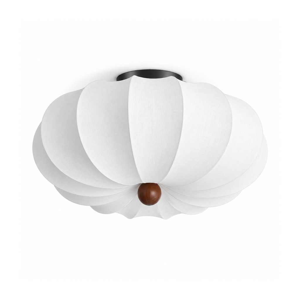 Ribbed Silk Ceiling Light | Japandi Semi-Flush Shade, 40-60 cm, Bedroom Fixture