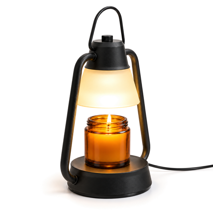 Lantern Candle Warmer Lamp | Black or White Hurricane Style, Frosted Shade, 27 cm, UK Plug