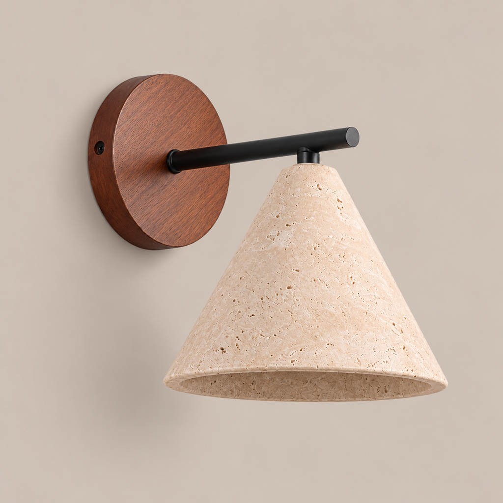 Travertine Cone Wall Light | Natural Stone Wabi-Sabi Sconce, Bedside & Hallway