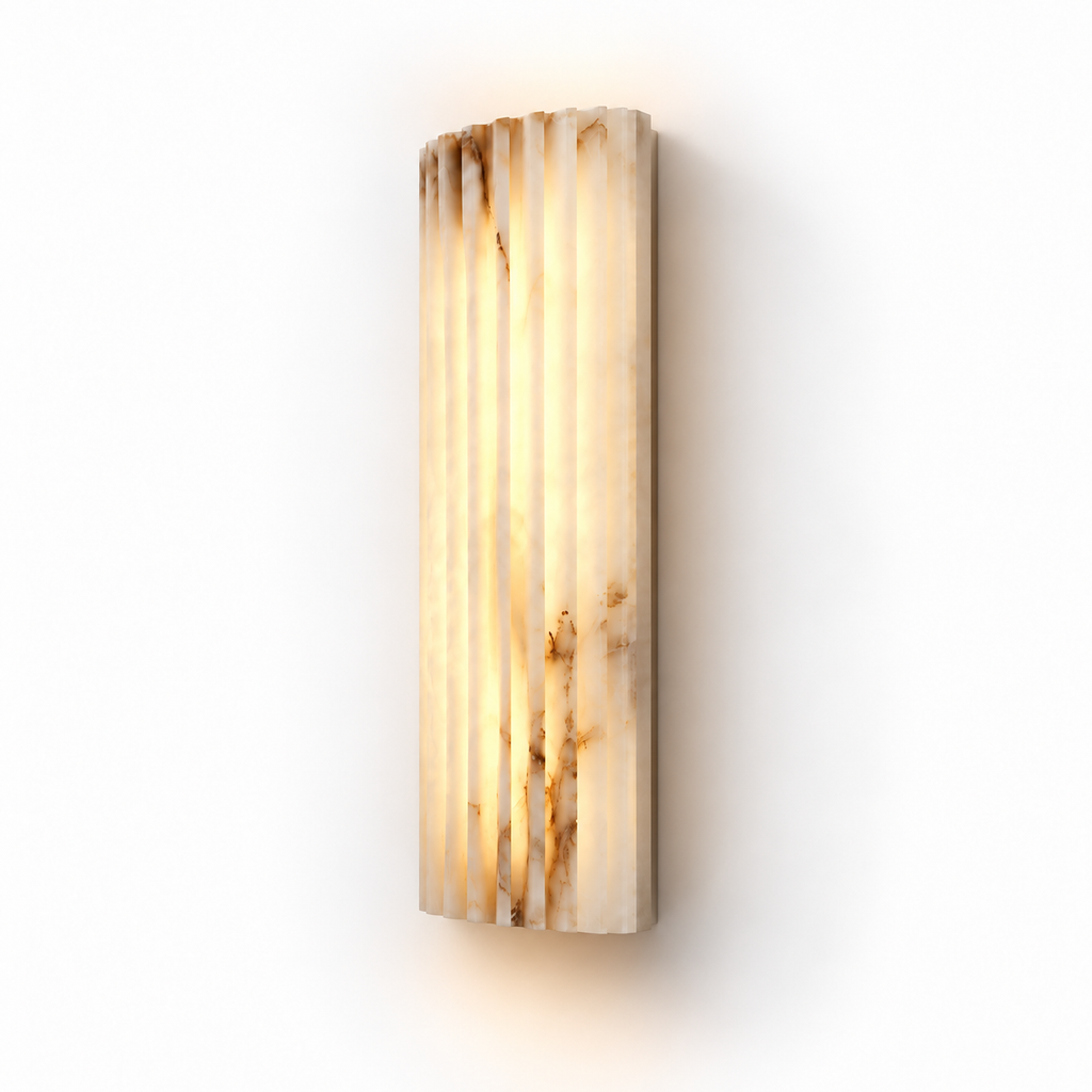 Fluted Alabaster Wall Light | Natural Stone Column, LED Included, 30 or 45 cm Tall