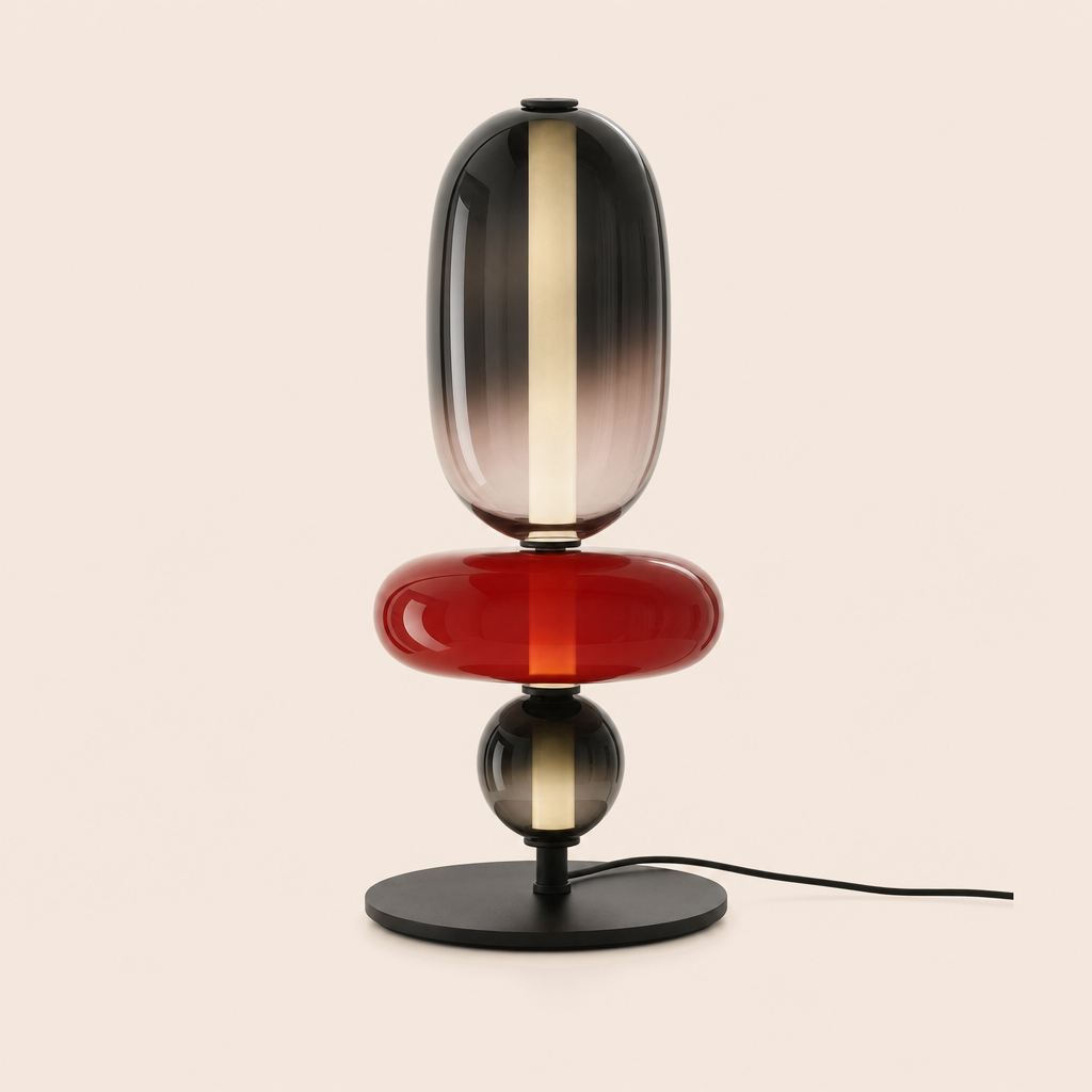 Stacked Glass Totem Table Lamp | 3 Coloured Shades, 45 cm, Bedside & Living Room
