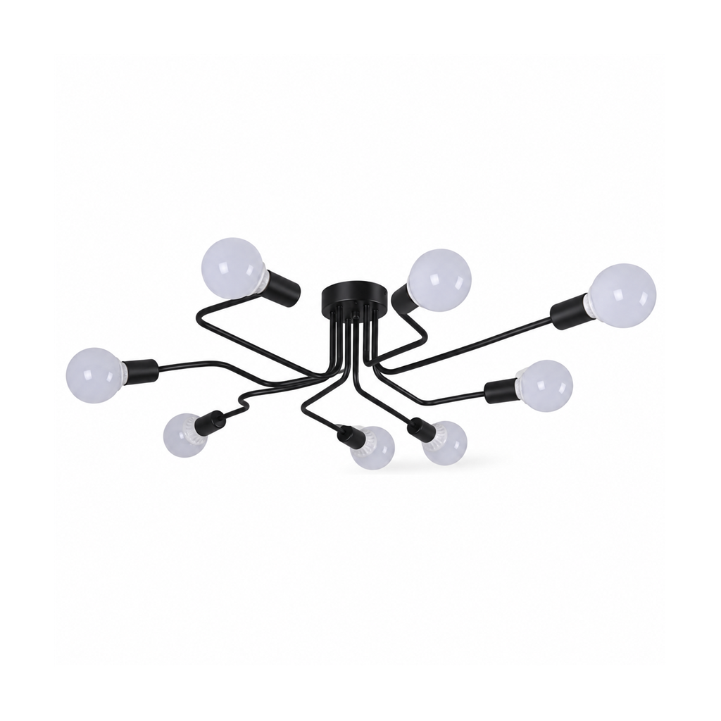 Sputnik Semi-Flush Chandelier | Black & Copper, 6 or 8 Light, Mid-Century E27