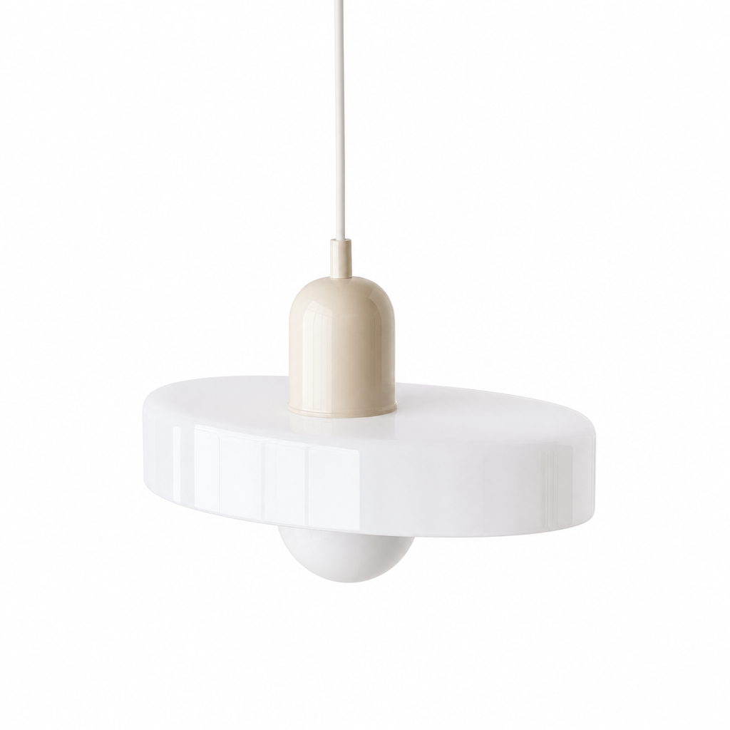 Bauhaus Glass Pendant Light | Tinted Disc & Opal Globe, 25 cm, 4 Colourways