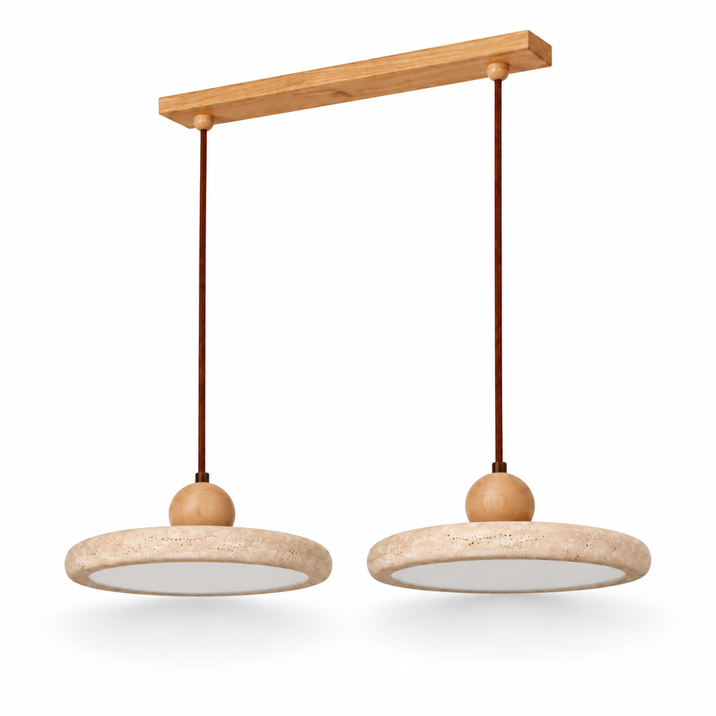 Travertine Double Pendant Light | Wood or Walnut Bar, Breakfast Bar & Counter