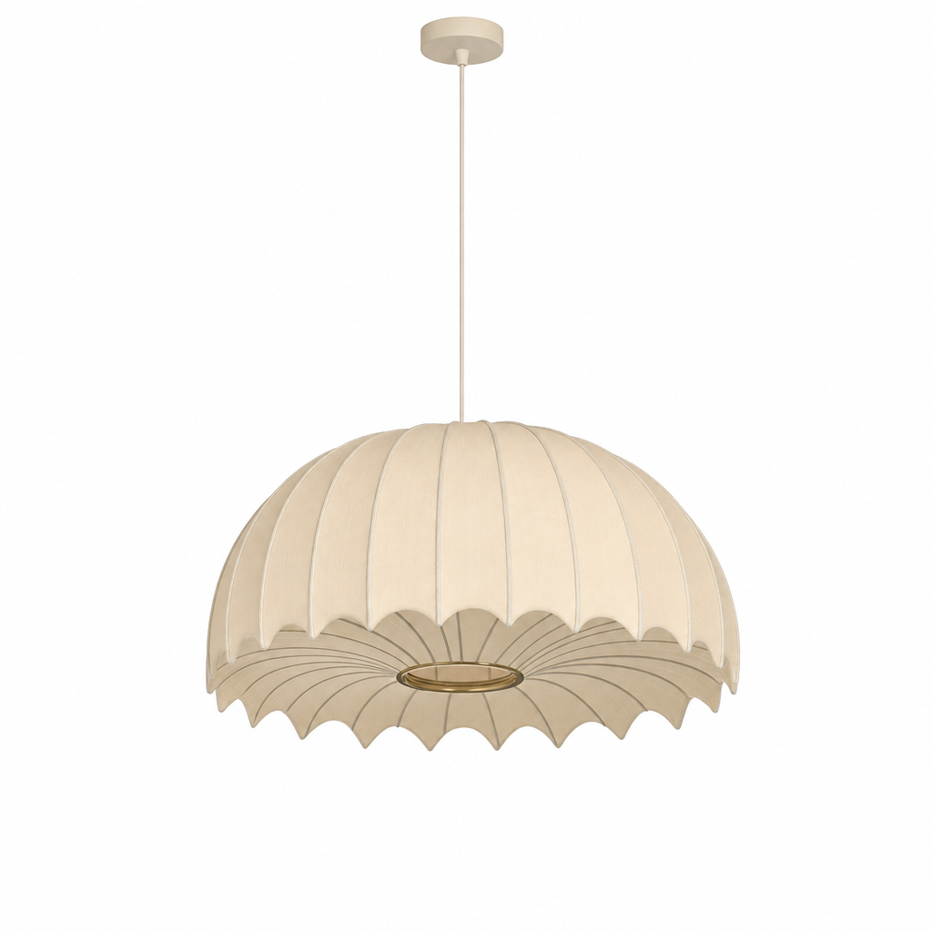 Scalloped Dome Silk Pendant Light | 40/50 cm, Long Drop for High Ceilings