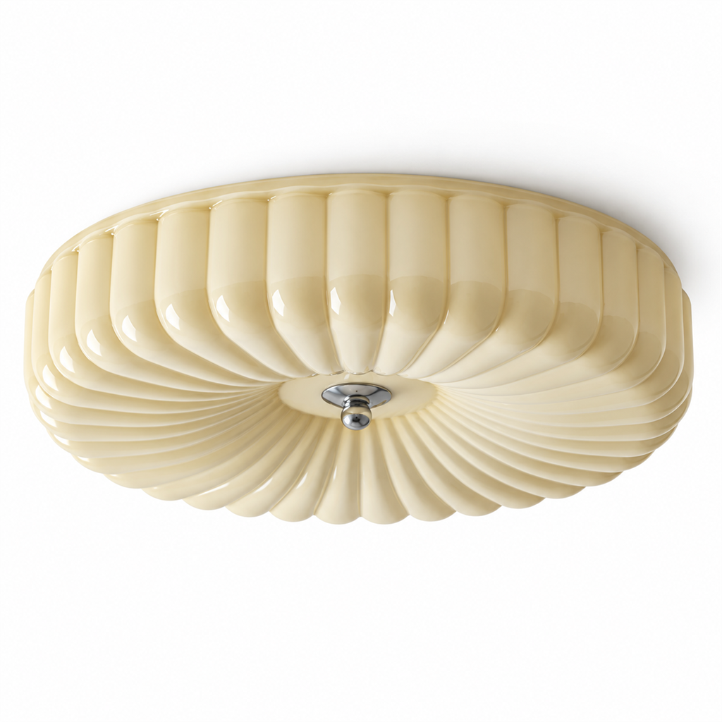 Ribbed Glass Ceiling Light | White or Cream Flush Mount, 30/40 cm, Hallway