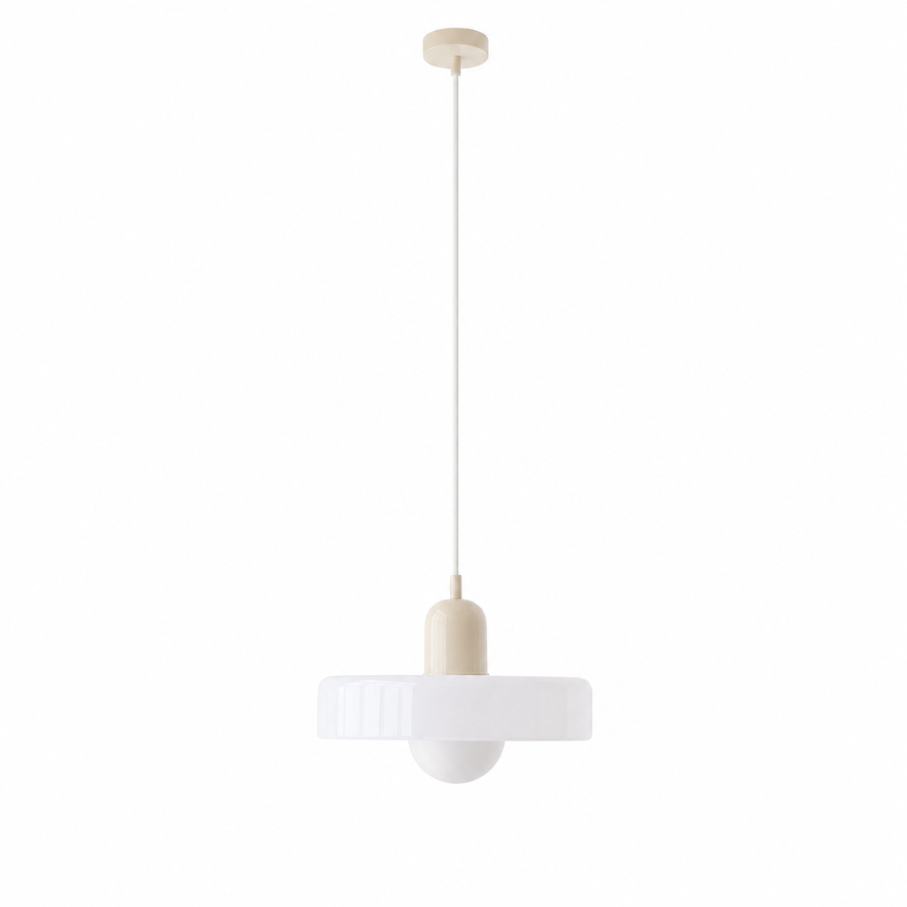 Bauhaus Glass Pendant Light | Tinted Disc & Opal Globe, 25 cm, 4 Colourways