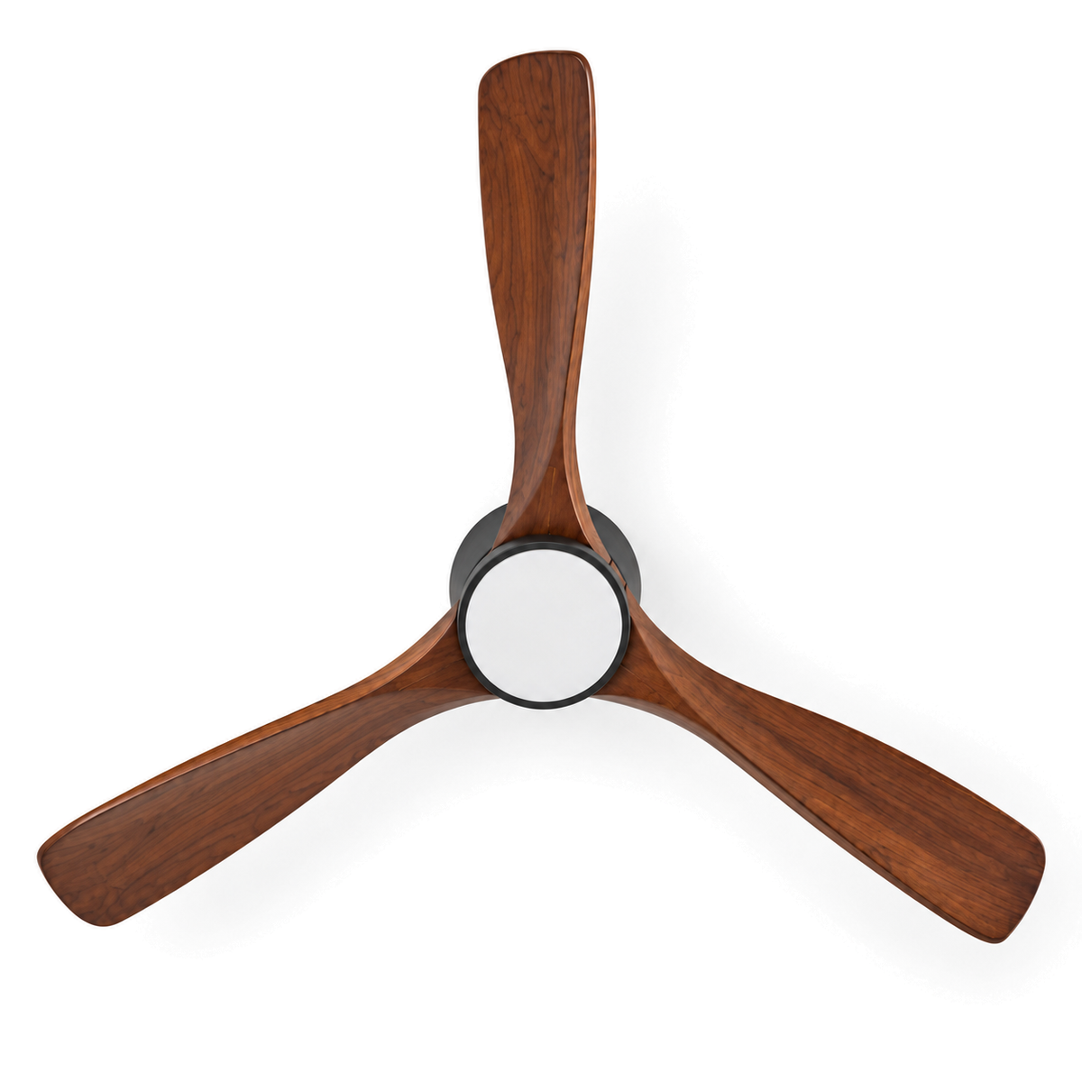 Low Profile Ceiling Fan with Light | 3 Wooden Blades, Remote, 108 or 132 cm, Black or White