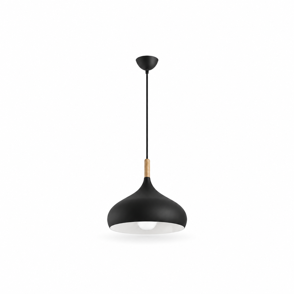 Dome Pendant Light | Matt Metal & Wooden Accent, 4 Colours, Kitchen & Dining