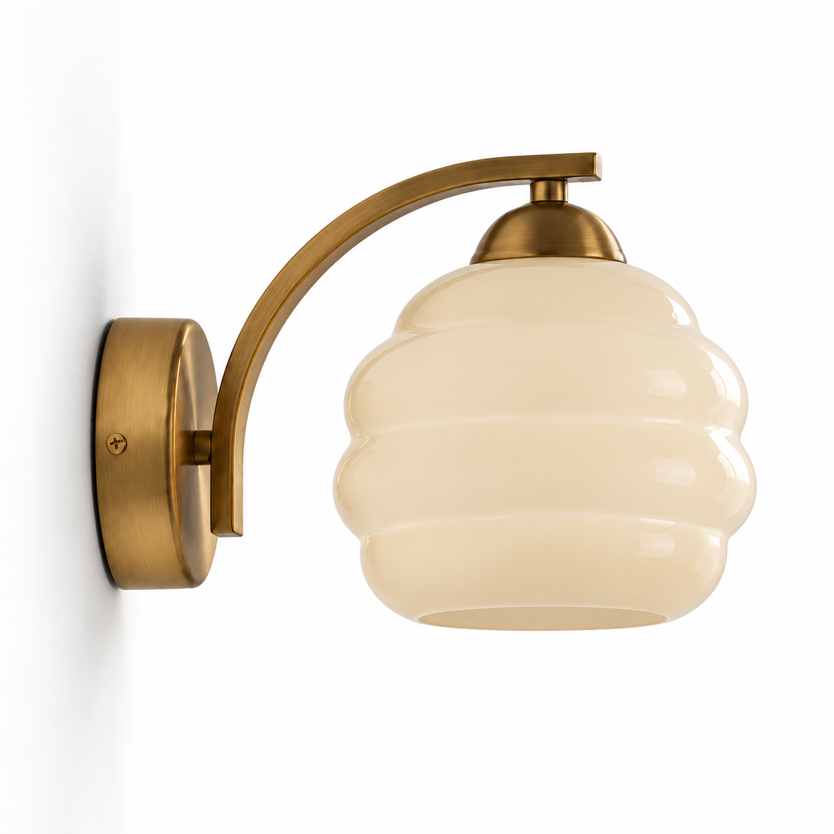 Beehive Glass Wall Light | Cream or White Ribbed Opal Shade, Bronze Arm, Pull Switch Option