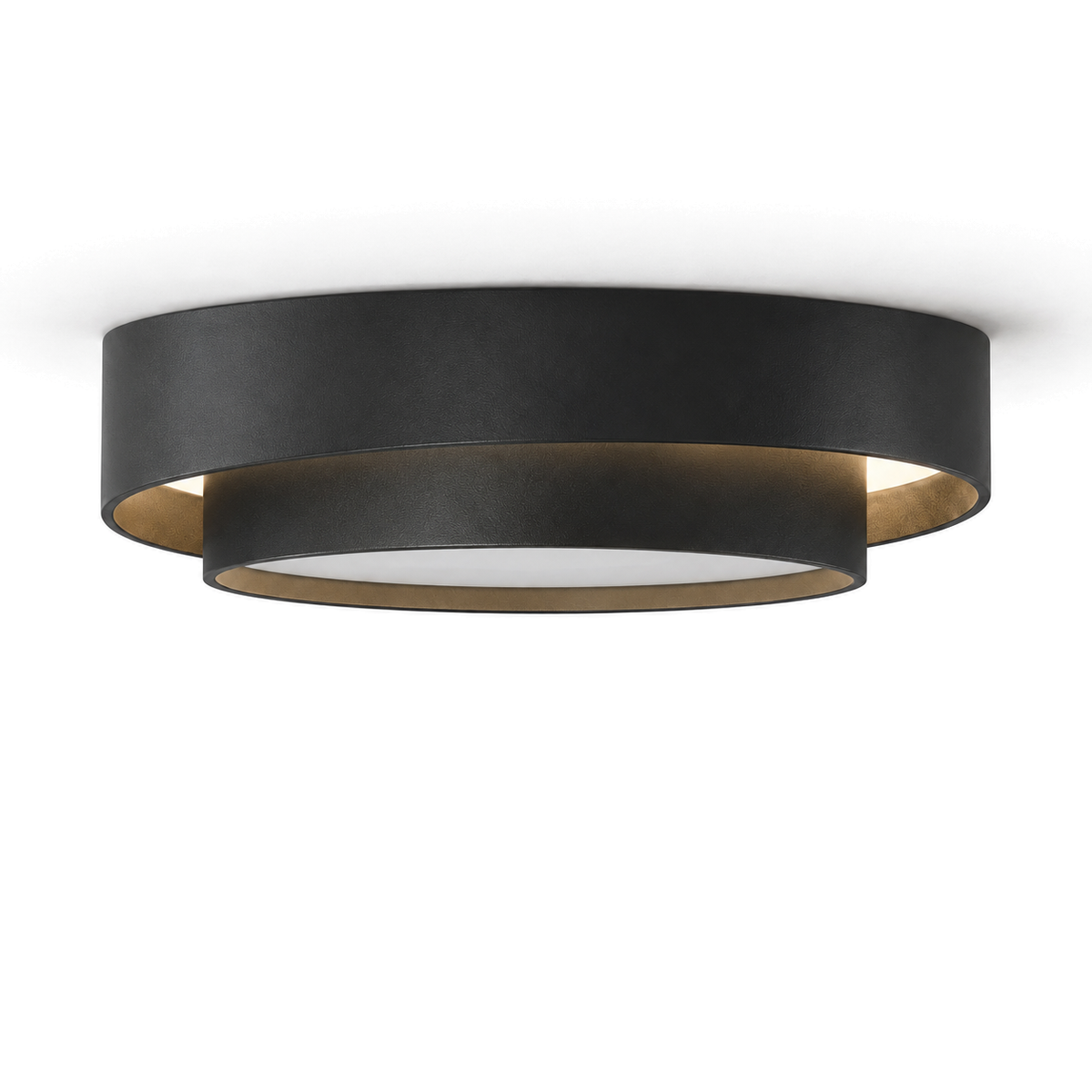 Round LED Flush Ceiling Light | Offset Double Ring, 40 or 50 cm, Black, Grey or White