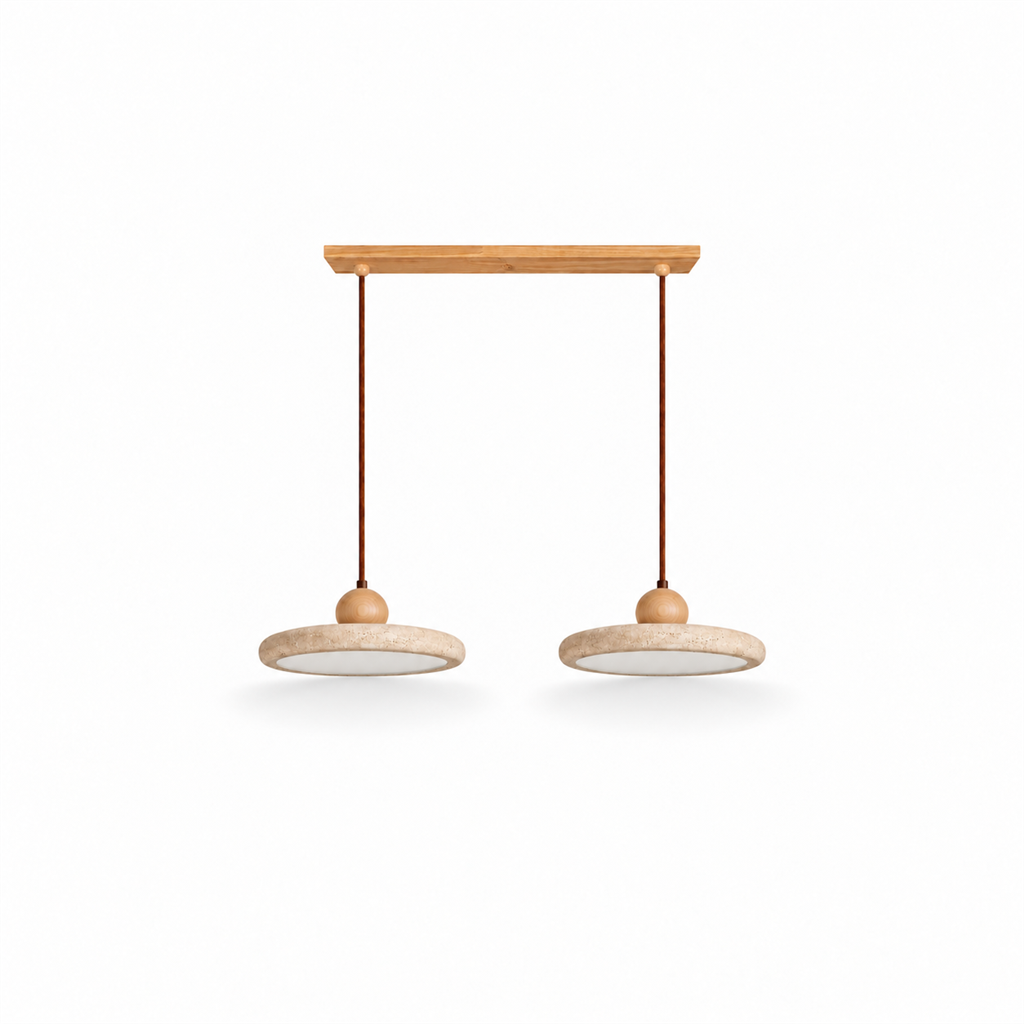 Travertine Double Pendant Light | Wood or Walnut Bar, Breakfast Bar & Counter