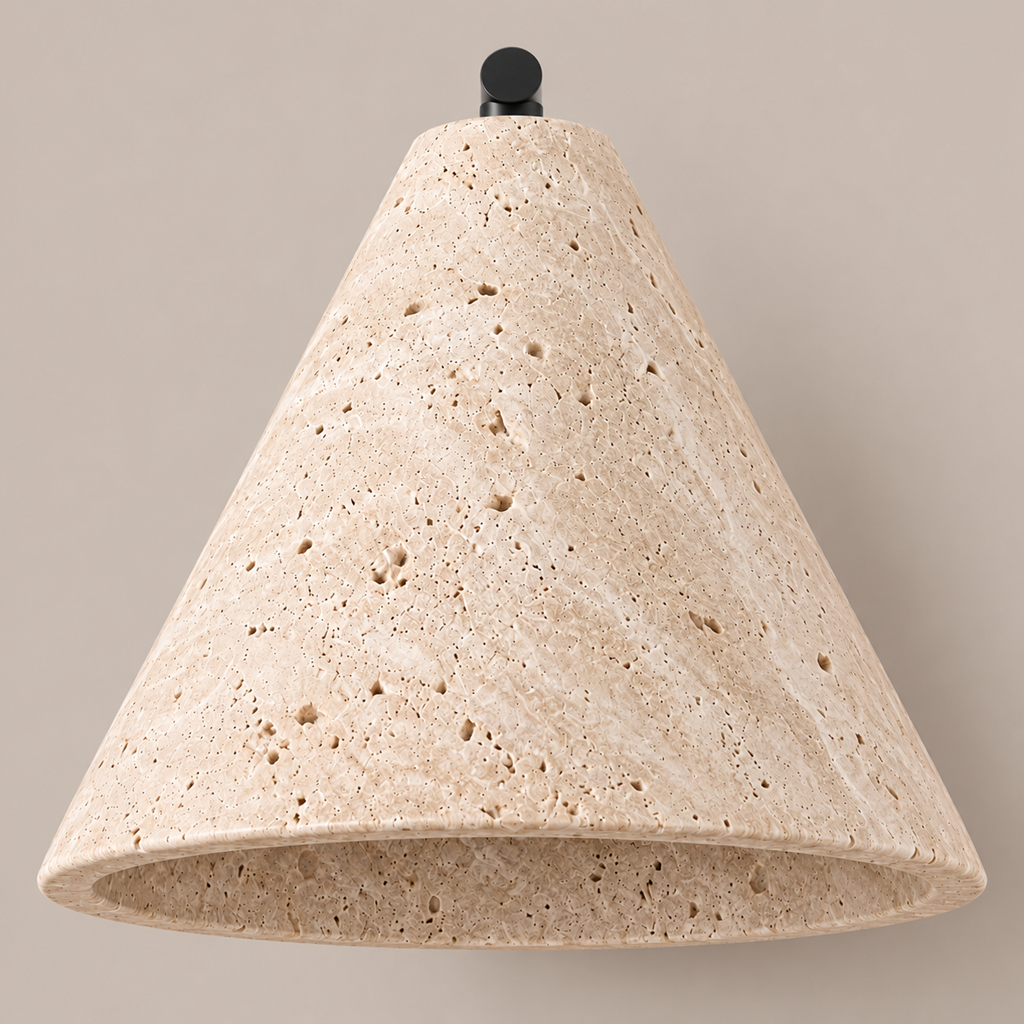 Travertine Cone Wall Light | Natural Stone Wabi-Sabi Sconce, Bedside & Hallway