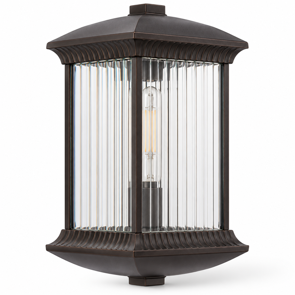 Outdoor Wall Lantern | Ribbed Glass IP54, Brown, Porch & Front Door