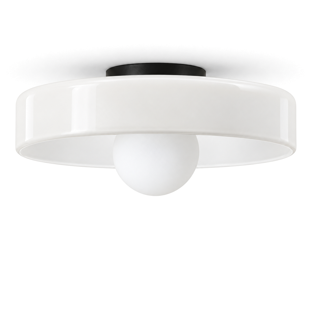 Coloured Glass Flush Ceiling Light | Tinted Glass Disc, 25 cm, Brown, White, Green or Yellow