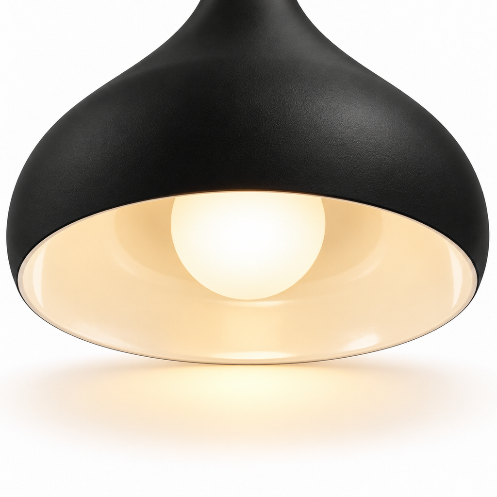 Dome Pendant Light | Matt Metal & Wooden Accent, 4 Colours, Kitchen & Dining
