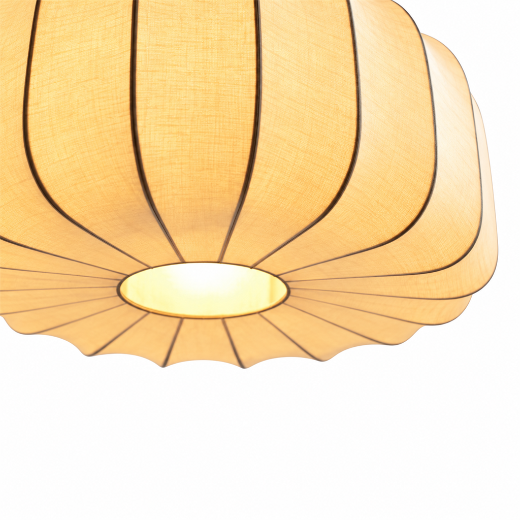 Fluted Silk Pendant Light | Scalloped Hem & Oak Canopy, 40 cm, Bedroom Ceiling Lamp