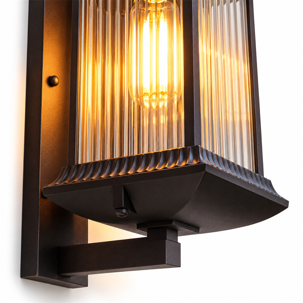 Outdoor Wall Lantern | Ribbed Glass IP54, Brown, Porch & Front Door