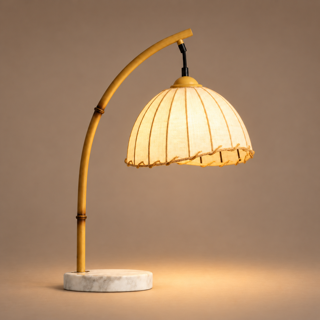 Japanese Lantern Table Lamp 54cm - Marble Base Vintage Bedside Light