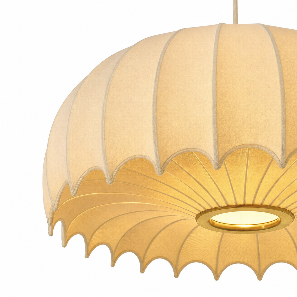 Scalloped Dome Silk Pendant Light | 40/50 cm, Long Drop for High Ceilings