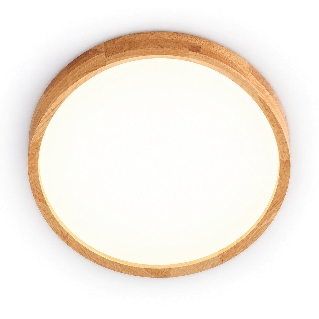 Wooden LED Flush Ceiling Light | Solid Wood Ring, 30 cm 18W or 40 cm 27W, Remote Option
