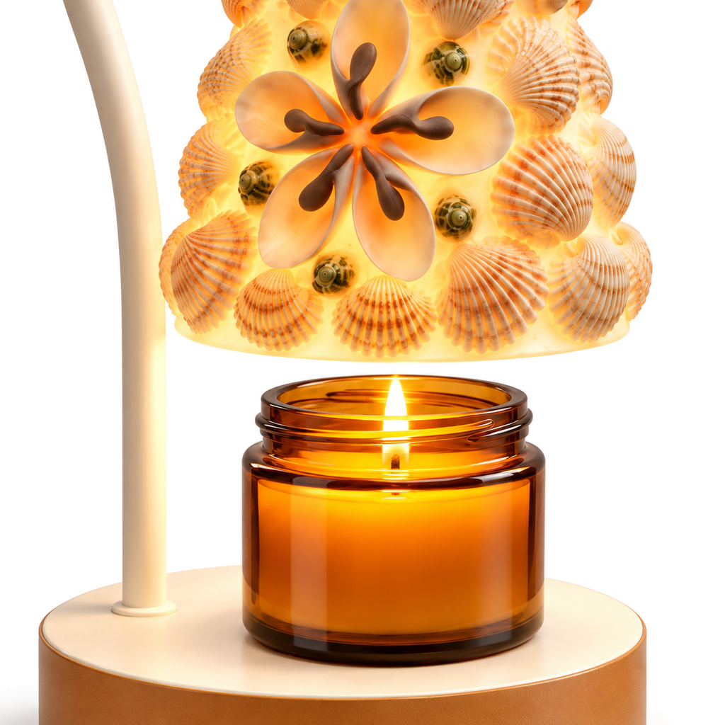 Shell Mosaic Candle Warmer Lamp | Bell Shade, White Gooseneck Arm & Base, 12 x 25 cm, UK Plug