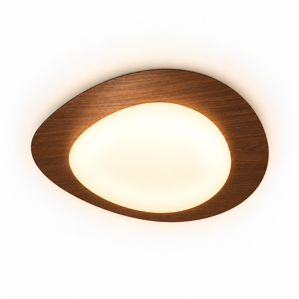 Pebble Ceiling Light | Wood or Walnut Flush Mount, 38/48 cm, Organic LED Shape