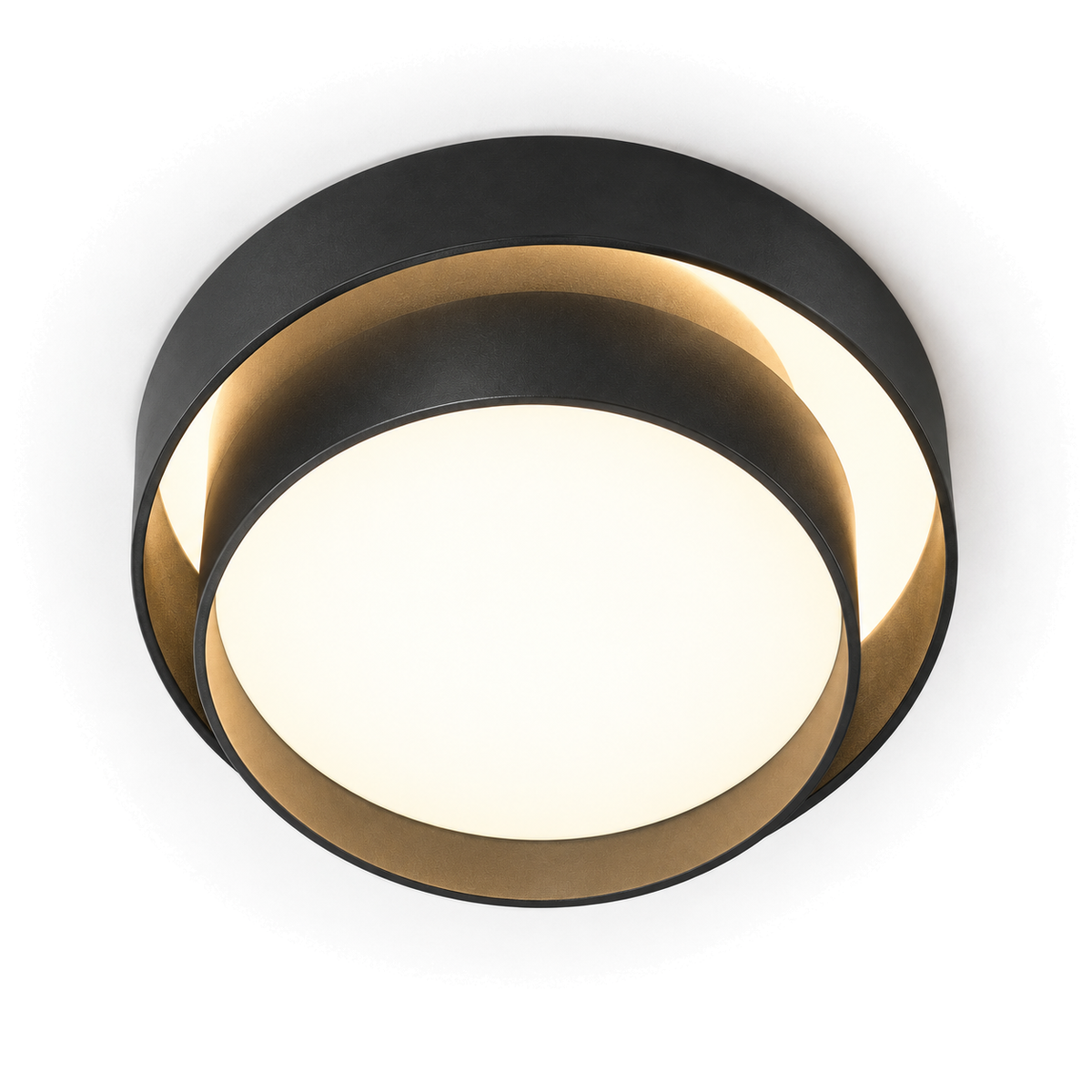 Round LED Flush Ceiling Light | Offset Double Ring, 40 or 50 cm, Black, Grey or White