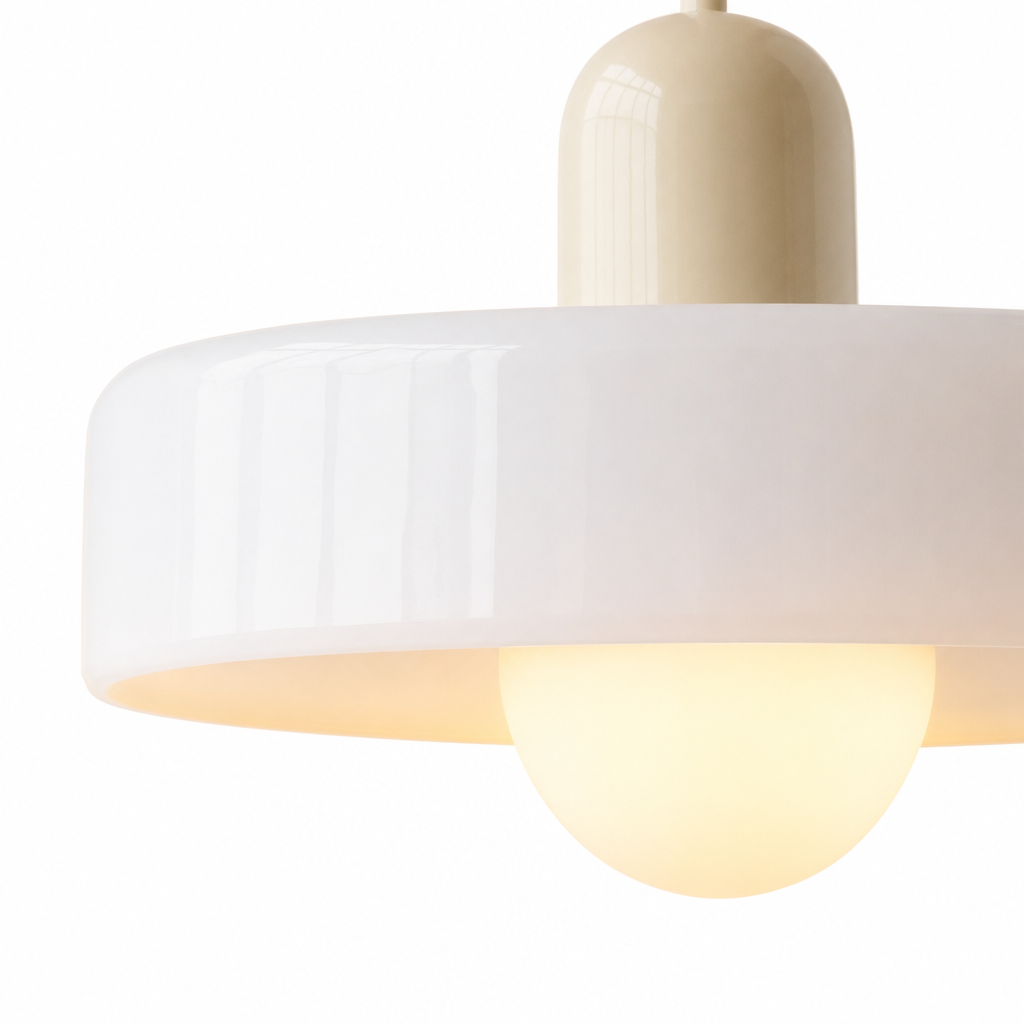 Bauhaus Glass Pendant Light | Tinted Disc & Opal Globe, 25 cm, 4 Colourways