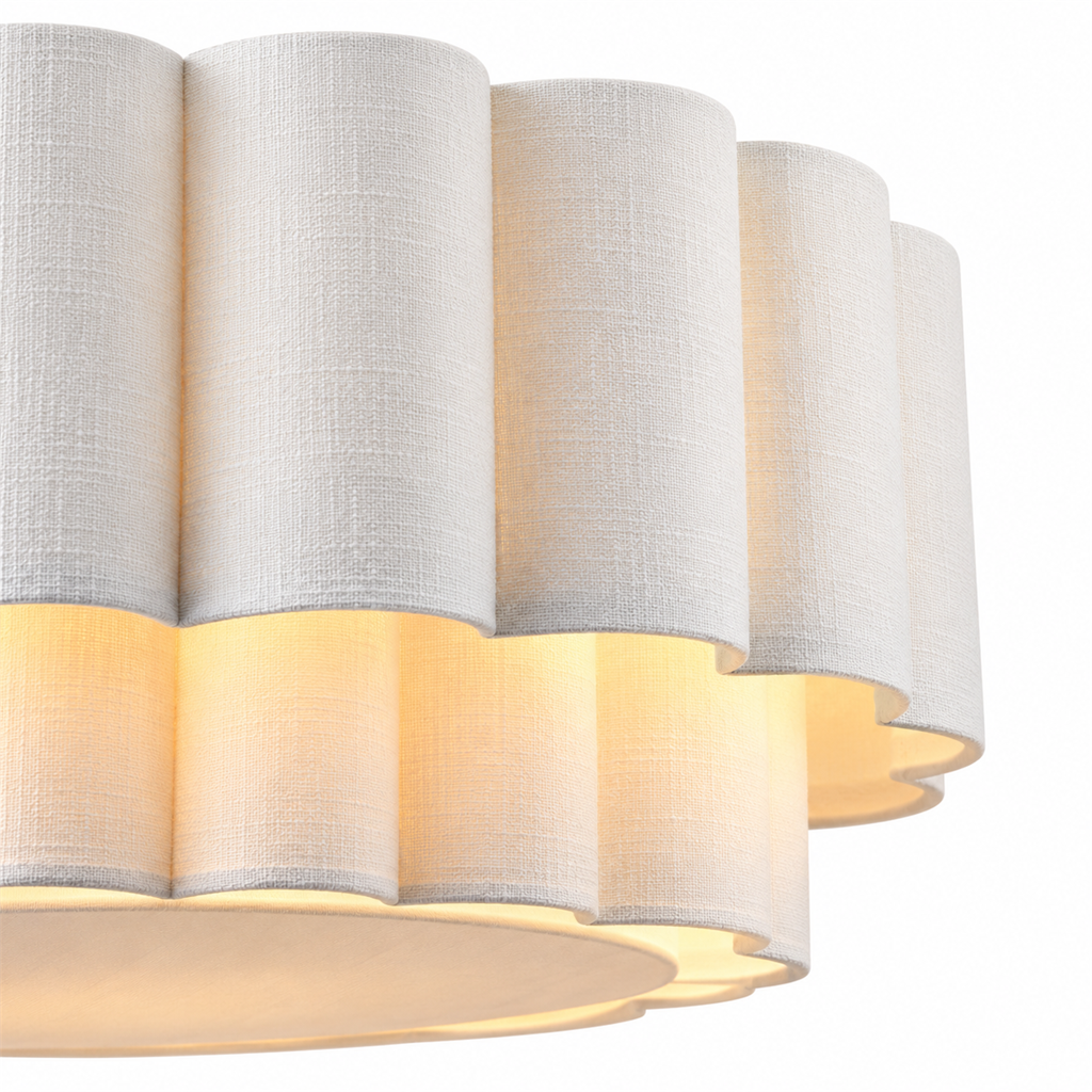 Pleated Fabric Ceiling Light | Two-Tier Semi-Flush Cream, 45-65 cm, Low Ceilings