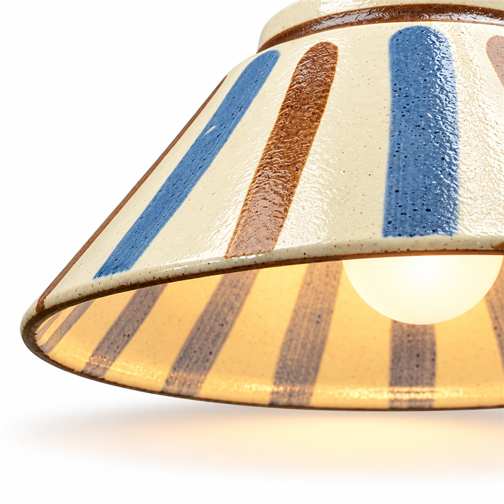 Hand-Painted Ceramic Pendant Light | Blue & White Glaze, Floral or Stripe Shade