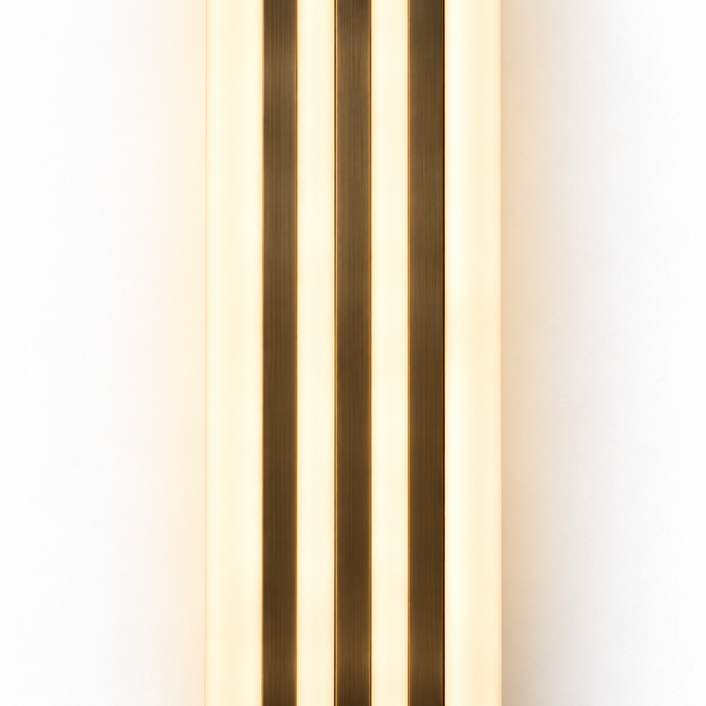 Alabaster & Antique Brass Wall Light | Three-Fin LED Column, Warm White, 35 or 60 cm
