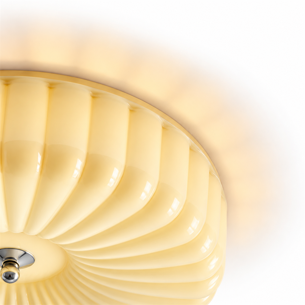 Ribbed Glass Ceiling Light | White or Cream Flush Mount, 30/40 cm, Hallway