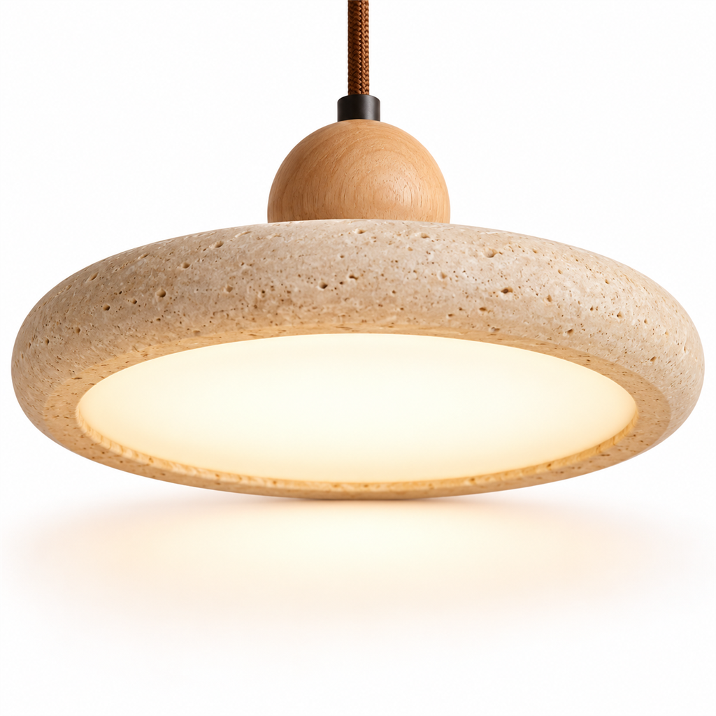 Travertine Double Pendant Light | Wood or Walnut Bar, Breakfast Bar & Counter