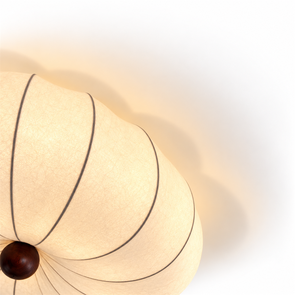 Ribbed Silk Ceiling Light | Japandi Semi-Flush Shade, 40-60 cm, Bedroom Fixture