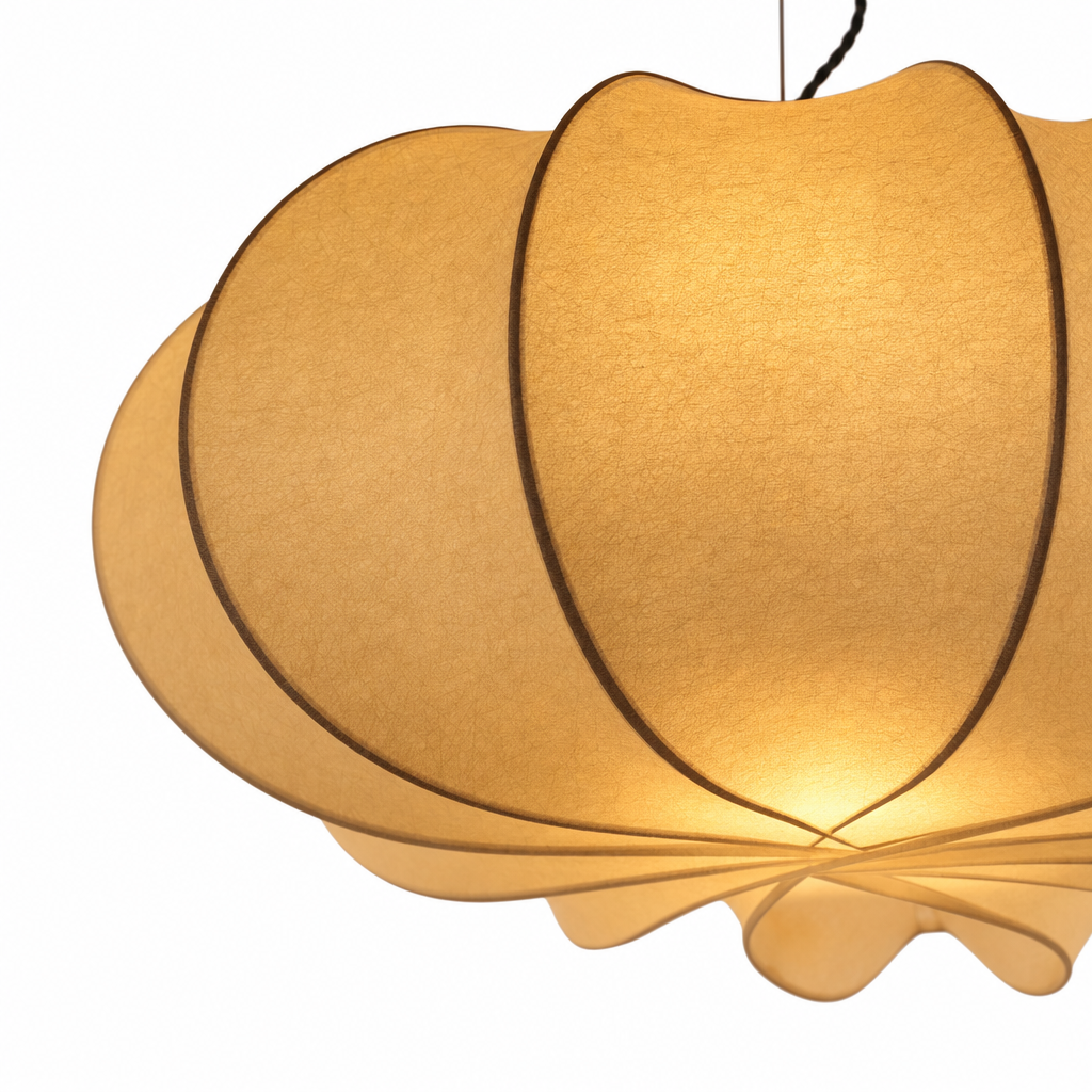 Pumpkin Silk Pendant Light | Handmade Gathered Shade, 50/60 cm, Living Room Ceiling