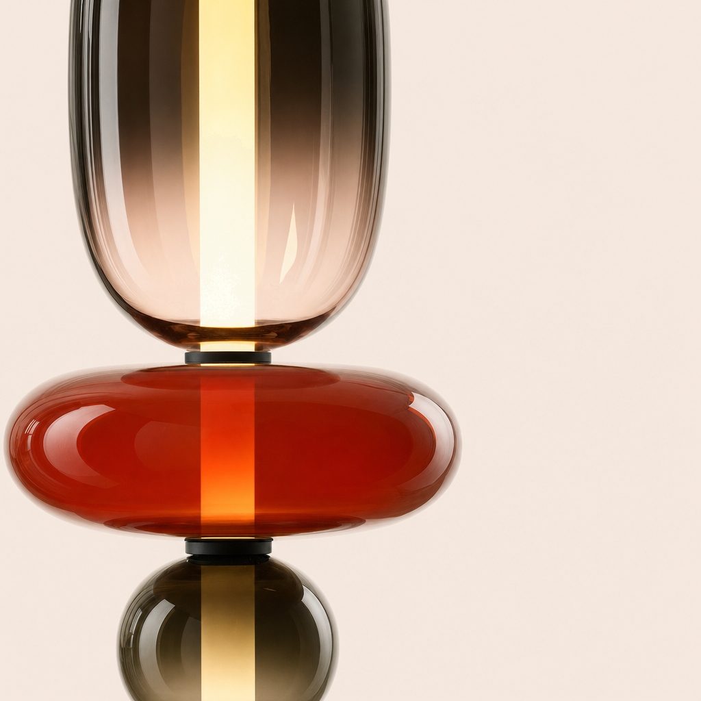 Stacked Glass Totem Table Lamp | 3 Coloured Shades, 45 cm, Bedside & Living Room