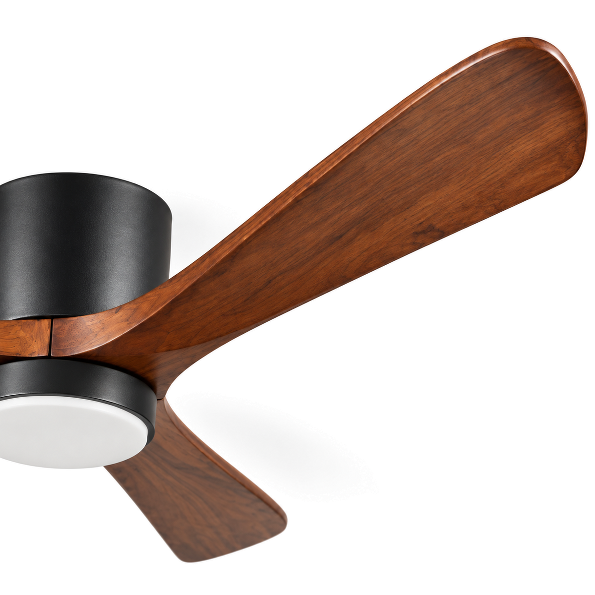 Low Profile Ceiling Fan with Light | 3 Wooden Blades, Remote, 108 or 132 cm, Black or White