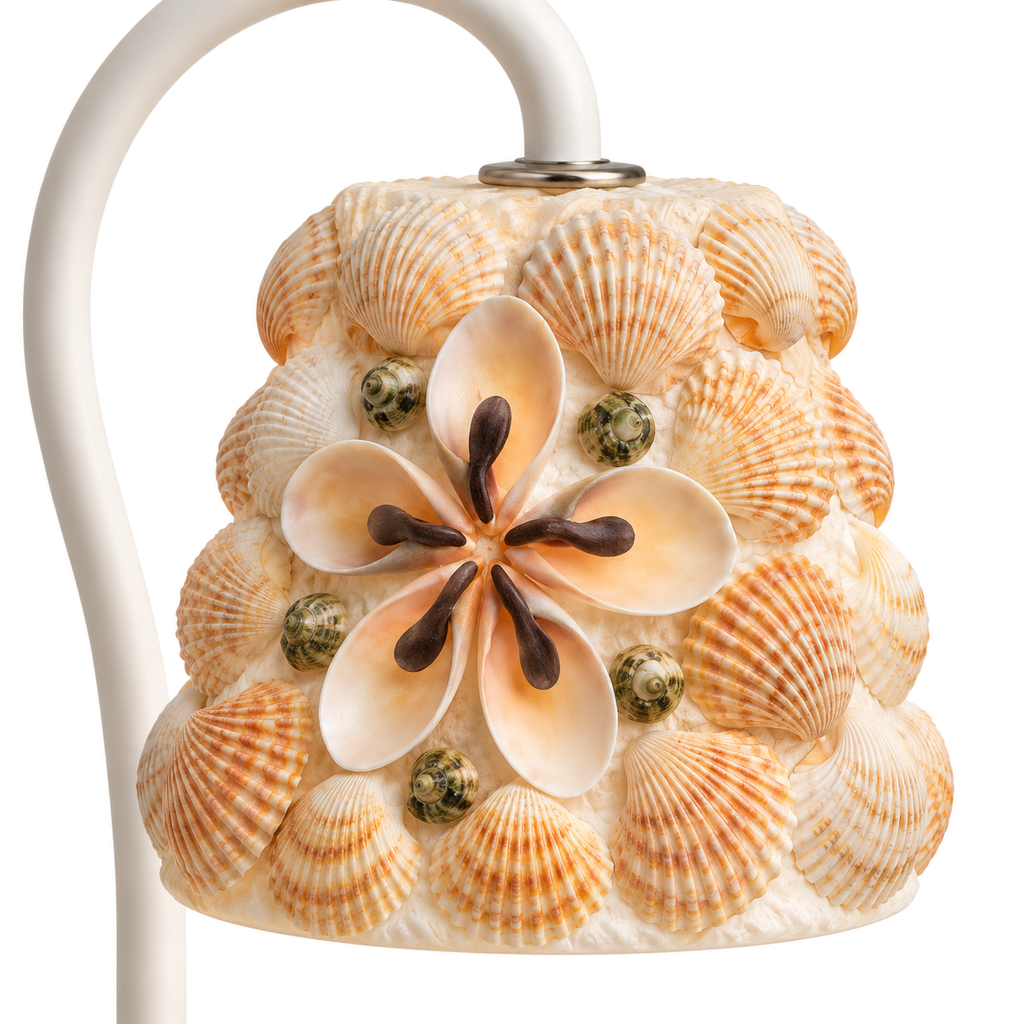 Shell Mosaic Candle Warmer Lamp | Bell Shade, White Gooseneck Arm & Base, 12 x 25 cm, UK Plug