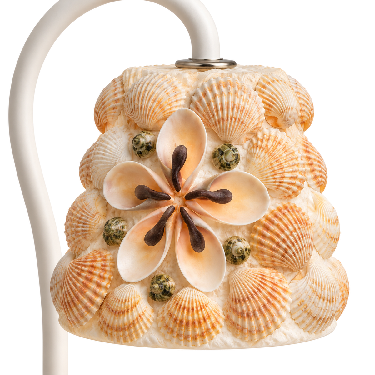 Shell Mosaic Candle Warmer Lamp | Bell Shade, White Gooseneck Arm & Base, 12 x 25 cm, UK Plug