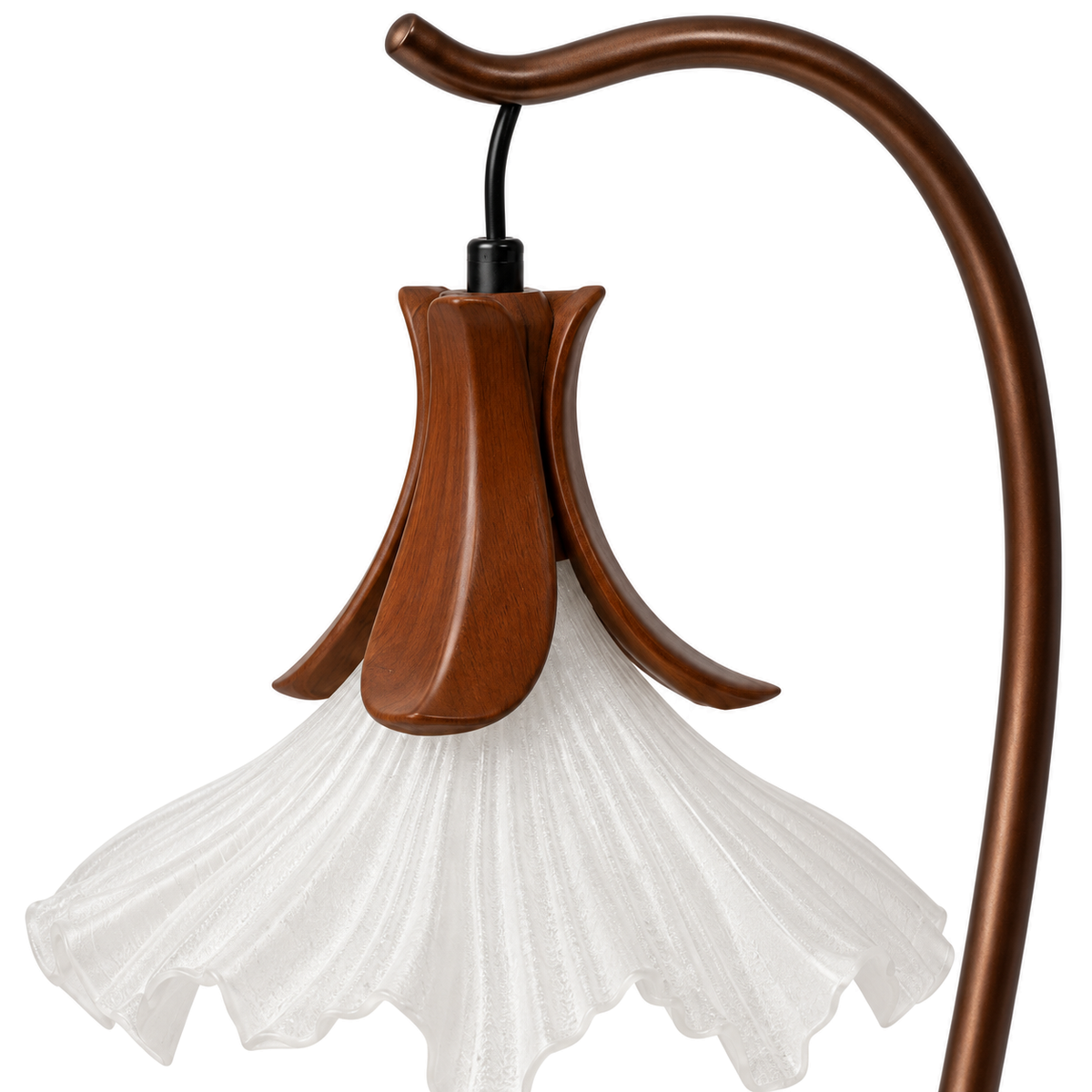 Flower Candle Warmer Lamp | Petal Shade, Curved Arm, Wood Base, 3-Colour Light, 36 cm, UK Plug